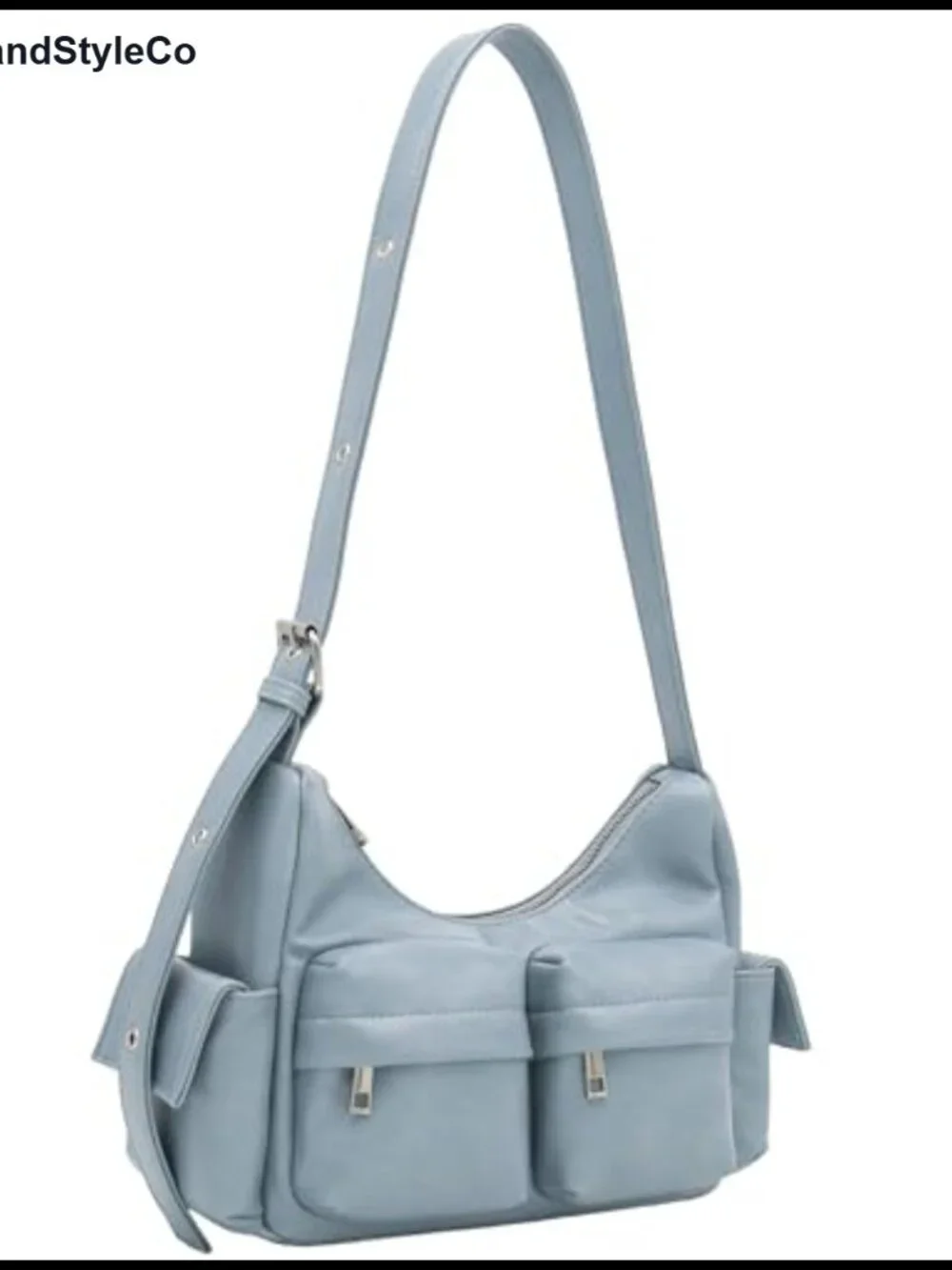 Glossy PU Leather Multi Pocket Shoulder Bag Hobo Faux Leather